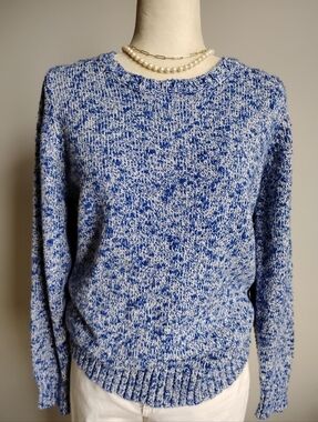 L.L.Bean Marled Knit Crewneck Sweater Cotton  Coastal Classic Blue White Size XL